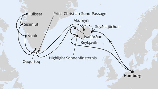 Grönland und Island mit Sonnenfinsternis